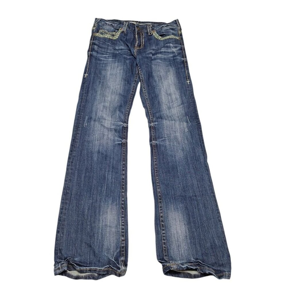 Cowgirl Tuff Co Trailblazer Jeans Blue Denim Bootcut‎ Womens 31 x 33 Embroidered